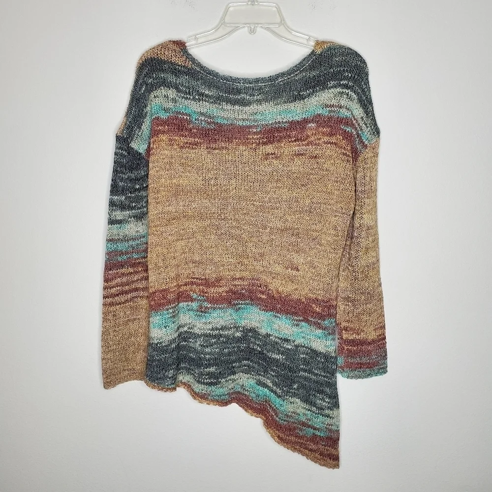 Prana Vignette Multicolored V Neck Wrap Open Knit Asymmetrical Sweater